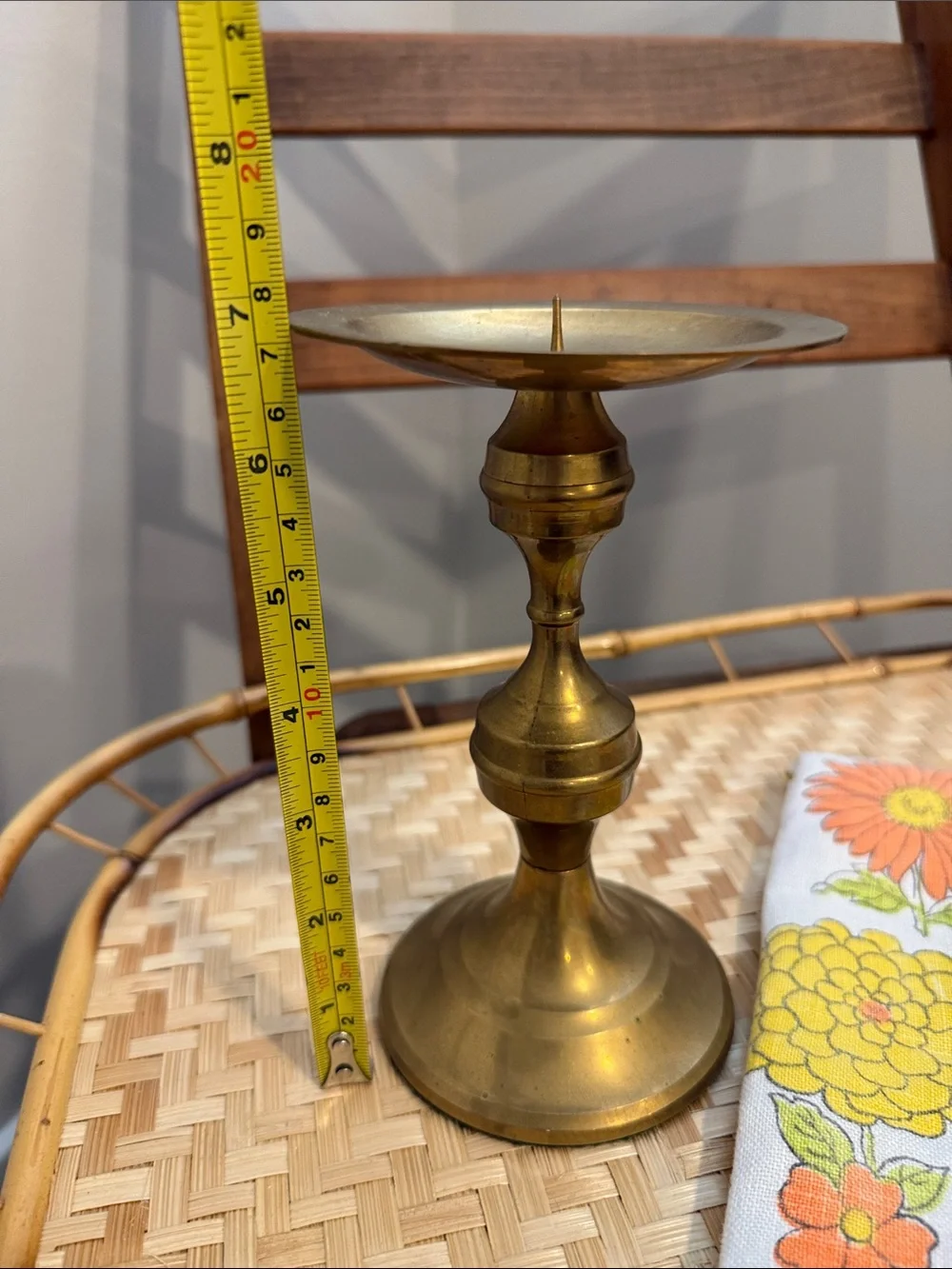 Vintage Solid Brass STS Chamberstick Candle Holder 7” Pillar Candle Holder
